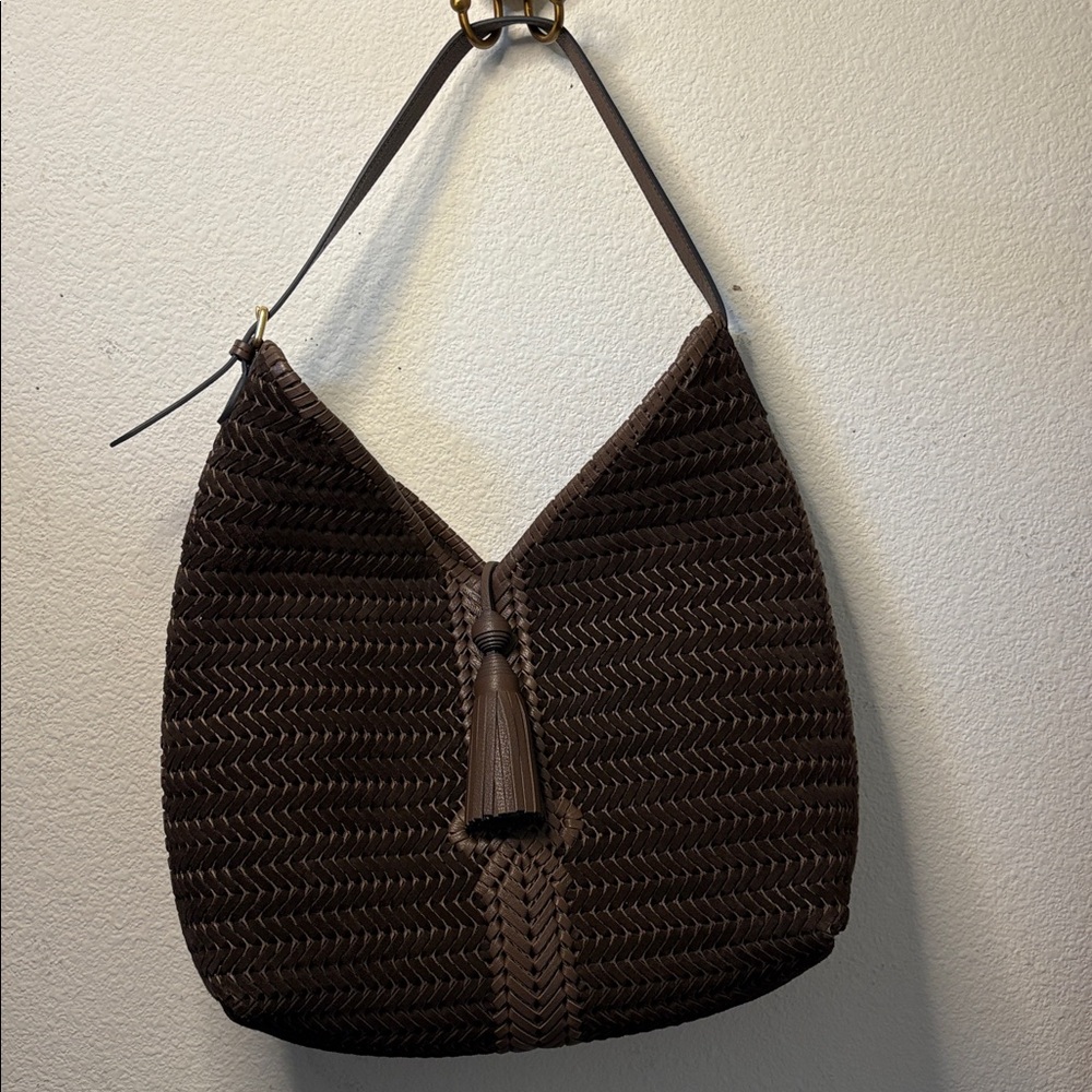 Anya Hindmarch NeesonWoven Hobo Bag in Truffle Suede w/ Tassel, NWOT